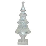 Roman LED Light-up Glitter Holiday X-mas Tree, 14" Tall, Silver and Clear