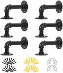 LIANTRAL Pipe Shelf Bracket, Pipe Shelves Set of 6 Industrial Iron Pipe Shelving Brackets for Custom Floating Wood Shelves, Brackets for Shelves, Metal Pipe Shelf Brackets, DIY Wall Mount Black