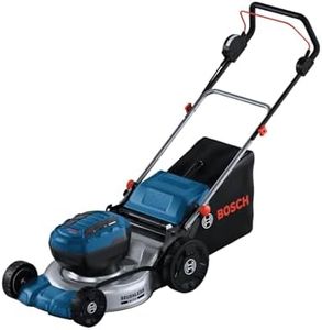 Bosch Professional 18V System tondeuse à gazon sans-fil GRA 18V2-46 (largeur coupe : 46 cm, réglage de hauteur dans 6 positions, sac ramassage en toile 60 l, 2 clés coupe-circuit, bouchon mulching)