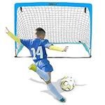 ezmove Football Goal Set for Garden Fun - Kids' Posts, Net, Training Equipment, Portable Football Goals pop up - Indoor Outdoor Toys,90 * 120 * 90cm.(Blue)