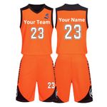 Personalised Basketball Kit Kids Boys with Name Number Team Logo Basketball Shirt&Shorts Set Basketball Jersey Men Women (orange)