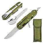 Camping Utensils Portable Folding Travel Utensil Cutlery Fork Spoon Knife Combo Set for Backpacking Meals Eating, 5-in-1 Detachable