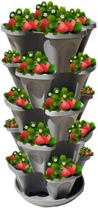 5-Tier Stackable Strawberry Garden – 24 Quart Indoor/Outdoor Stacking Planter with Drip Saucer – Grow Herbs, Strawberries, and Flowers from The Kitchen or Backyard – Plant and Stack! Easy Gardening