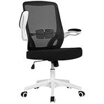 Yaheetech Office Chair Desk Chair Flip-up Armrest Computer Chair Swivel Rolling Task Chair with Lumbar Support, Adjustable Height for Home Study or Work, White