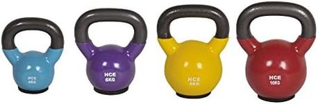 Kettlebells Set 4kg, 6kg, 8kg, &10kg Pro-Grade Steel Handle Vinyl Coated Weights by HCE - Workout Kettlebells, Crossfit, MMA, Body Building, Power Weightlifting - Home Gym Fitness Sport Equipment (Total 28kg)