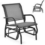 RELAX4LIFE Garden Glider Chair, Outdoor Metal Frame Rocking Seat with Armrest, Single Gliding Swing Armchair for Patio, Porch and Poolside (Grey)