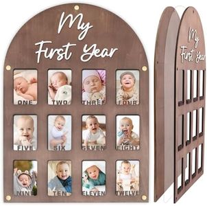 My First Year Photo Board - 3 Layers with Acrylic Protection, Track Weight & Height! 12 Month 2''x3'' Picture Frame for Baby One Year Newborn to 1st Birthday, Welcome Baby Sign Decor Keepsake Gifts