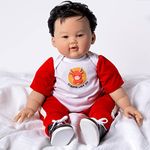 Paradise Galleries Asian Realistic Big Boy Reborn Baby Doll, Ping Lau Designer's Doll Collections, 22" Adorable Real Life New Year Birthday Party Baby Doll Gift with 4-Piece Doll Accessories - Kenzo