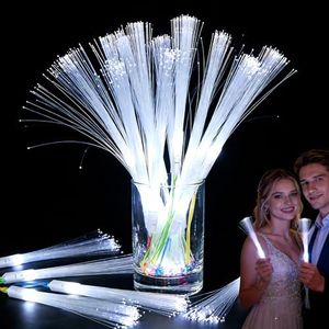 SUNLUMI 50Pcs White Fiber Optic Wands, Led Cold Sparklers Wedding Send Off Ideas, 3 Flashing Modes Wedding Glow Sticks for Reception, Light up Wands for Kids, Fiber Optic Lights for Party Favor