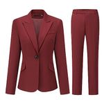 YFFUSHI Women 2-Piece Trouser-Suit Jacket Ladies Formal Office Business Blazer Coat,Burgundy,XL