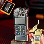 Windproof Lighter Vintage Watch Bezel Jet Flame Torch, 2024 New Cool Unique Windproof Flames Vintage Lighters, Refillable Butane Lighters, Dual Flame Design, for Outdoor,Camping,Men's Gifts (A)