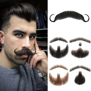 doremi Realistic Mustache Costume Beards for Adults Fake Beard Upper Beard Realistic 100% Human Hair Lace Invisible Men Makeup Entertainment Drama Party Movie Prop