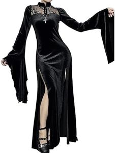 YAOBAOLE Deguisement Halloween Femme Costume Famille Addams Robe Gothique Robe Vampire Femme Déguisement Sorcière Femme Noir XS
