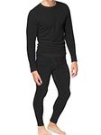 Place and Street Men's Cotton Thermal Underwear Set Long Sleeve Top & Bottom Waffle Knit Long Johns for Men Thermal Black, 2X