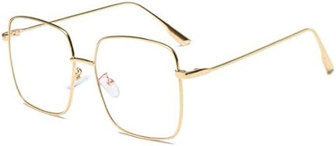 BAODAREN Blue Light Blocking Glasses Oversized Square Frame Women/Men Anti Eyestrain Computer Eyeglasses L3000A (Gold Metal Frame)