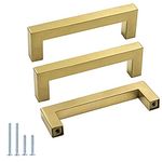 Brushed Brass Kitchen Cabinet Knobs Drawer Pulls - Goldenwarm LSJ12GD96 Modern Gold Furniture Hardware 3-3/4" Hole Centers Cabinet Handles Square Bathroom Dresser Knobs 15 Pack