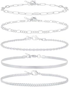 AOZEL Plus Size Silver Anklets Set Large Ankle Bracelets for Women Waterproof Non Tarnish 12 inch