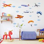 SUPERDANT Colorful Cartoon Aeroplane Wall Stickers Aircraft Biplane Wall Decals Nursery Wall Stickers Vinyl Peel and Stick Wall Decor Art for Kids Boys Bedroom Playroom Classroom