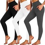 NEW YOUNG 3 Pack Leggings with Pockets for Women,High Waisted Tummy Control Workout Yoga Pants (Small-Medium, 3 Pack-Black/Grey/White)