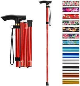 supregear Folding Cane, 5-Level Adjustable Height Walking Stick Lightweight Portable Cane Travel Cane with Wrist Strap and T Handle for Elderly Disabled Men Women, Red