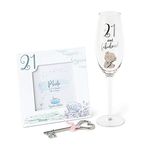 Me to You Tatty Teddy 21st Birthday Gift Set with Champagne Flute, Photo Frame and Keepsake Key - Official Collection, White, 3 Count (Pack of 1)