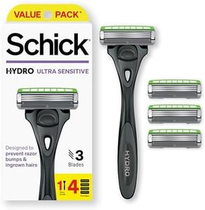 Schick Hydro Skin Ultra Sensitive Razor 3 Blade Razor for Men Handle and 4 Refills, 1 Count, Packaging may vary