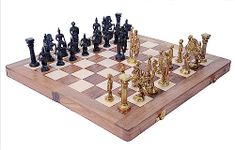 STATUESOLUTION Brass Chess Set With (14" 14") Wooden Board, 2 Players Best For Gifting & Playing, Pack Of 1, Gold/Black, Kids