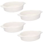 Set of 4 Ceramic 440 ml White Oval Individual Baking Serving Pie Gratin Dishes with Handles by Q Sharp
