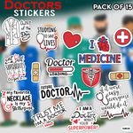 Rinkon Doctor Stickers Pack 15 Dr Laptop Medical Doodle Doctor Nurse Vinyl Sticker for Laptop Trackpad All Models Laptop Sticker Laminated Vinyl Printed DIY Notebook, Laptop, Bicycle, Helmet