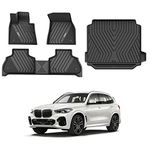 3W Floor Mats & Cargo Liner Custom Fit for BMW X5 2019-2024 2025 TPE All-Weather Full Set Harmless Heavy Duty Floor Liner and Trunk Mat Accessories, Black (Only for 5 Passenger)