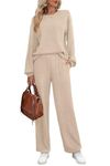 WIHOLL Womens Two Piece Outfits Fall Dressy Casual Lantern Sleeve Matching Set Beige XL