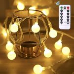 Dailyart Globe String Lights Battery Powered 50 LED Fairy String Lights, 5M, 8 Modes, Waterproof Decorative Light with Remote Control for Garden, Party, Wedding, Indoor, Bedroom and Patio - Warm White