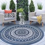 Cekene Round Outdoor Rugs for Patios Waterproof 150cm Reversible Camping Mat and Rug Plastic Outdoor Rugs for Garden Large Floor Area Rug for Outdoors Garden RV Trailer Backyard Deck Picnic Blue