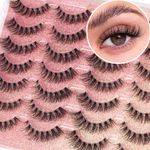 False Lashes Clear Band Faux Mink Lashes Fluffy Wispy Eyelashes Cat Eye 16mm Natural D Curl Lashes Cat Eye Strip Eyelashes Pack by Kiromiro, 14 Pairs