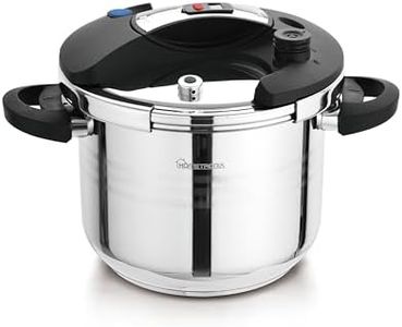HomeTronix 8 Litre Pressure Cooker with LED Pressure Display, Steamer Basket, Double Side Handles Stainless Steel, Silver with Extra glass Lid