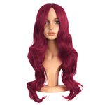 MapofBeauty 24 Inch/60 cm Charming Synthetic Long Wavy Women Party Anime Cosplay Wig (Blood Red)