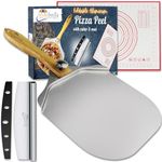 Pizza Peel 12 X14 inch Aluminum Pizza Paddle with Foldable Wooden Handle | Pizza Cutter Rocker and Pizza Mat | Pizza Peel Oven Accessories and Tools for Pizza Bread, Dough, Pizza Peel Spatula