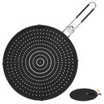 12.5 inch Splash Guard for Frying Pan - Silicone Grease Splatter Screen for Frying Pan Stove Top, Heat Resistant Multi-Use Frying Pan Splash Guard with Folding Handle to Stop Hot Oil Splatter (Black)