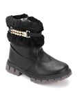 PASSION PETALS PU Winter Boots with Side Pearls Kids Baby Girls Boots for Your Kids for Comfortable Wear (Black,3 Years-3.5 Years)