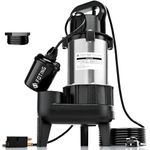 FOTING 1HP 40FT Sump Pump Submersible Sewage/Effluent Pump 5600 GPH - Heavy Duty Cast Iron - Automatic/Manual Septic Pump for Sump Basin/Residential/Sewage/Basement, 2'' NPT Discharge