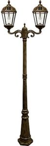 Gama Sonic Outdoor Solar Lamp Post Light Kit, Royal Bulb 120 Lumens, Double Head Weathered Bronze Cast Aluminum and Clear Beveled Glass Post Lamp, Light Pole, and Warm White Light 2700K, 98B302