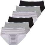 INNERSY Women Knickers Breathable Cotton Teenage Girls Stripe Hipster Shorts Pack of 6 (8, Black/Grey/Stripe)