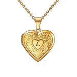 KunBead Gold Heart Picture Locket Pendant Necklace Letter L Initial Photo Locket Necklaces for Picture