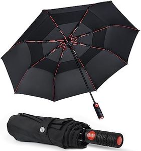 Lejorain Collapsible Umbrella Compact Travel - Portable Black Double Canopy Automatic Windproof Umbrella - Folding Striking Red Reinforced Fiberglass Frame Rain Umbrellas for Adults