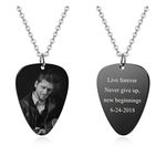 PiercingJak Personalized Guitar Pick Necklace Custom Photo Necklace Stainless Steel Guitar Pick Engraved Picture Naclace Valentine's Day Birthday Gift for Womens Mens Music Lover