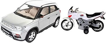 CENTY Kid Toys Plastic Brezza Pull Back Car (Multicolor) Plastic Karizma Bike (Colors May Vary)