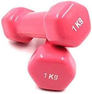 Unisex Hexagon Rubber Vinyl Fixed Dumbbell - Pair Set Hand Weights for Strength Training - Weight Loss, Workout Bench, Gym Dumbbells, and Home Workouts - Set of 2, 1 kg Pink