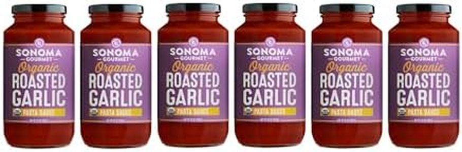 Sonoma Gourmet Roasted Garlic Pasta Sauce | USDA Organic, Non-GMO, No Sugar Added | Made With Fresh Ingredients | 25 Ounce Jars (Pack of 6)