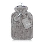 Revitale Luxury Cosy Faux Fur Pom Pom Hot Water Bottle - 2 Litre (Slate Grey)