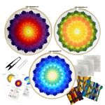 Embroiderymaterial Combo of 3 Embroidery Kit for Beginners and Adults - Stitch and Cross Stitch Kit - DIY Art and Craft Kit with Embroidery Cloth, Hoops & Materials - Perfect Stitching and Fabric kit